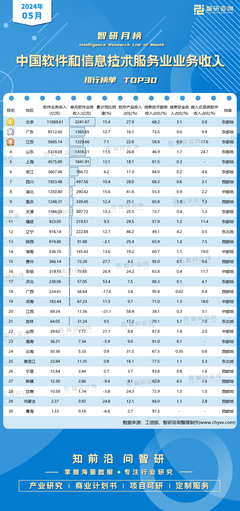 2024年5月中國軟件與信息技術服務業收入榜單揭曉，北京單月收入突破兩千億元大關